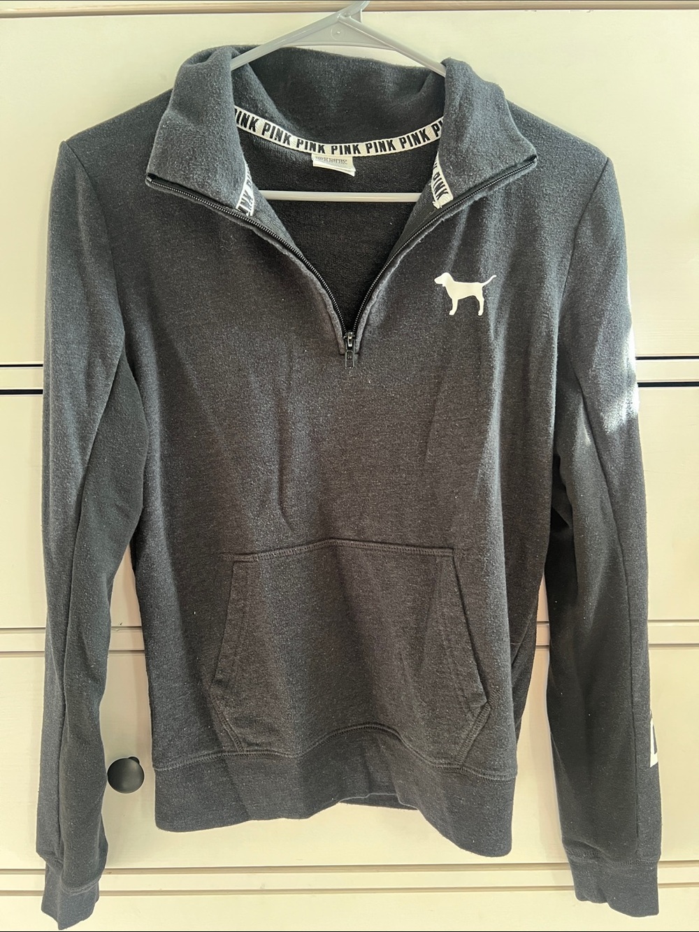 PINK Victoria's Secret Black Quarter-Zip Fleece Pullover
